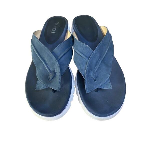 Vaneli Reny Dark Blue Suede Thong Slip-on Open Toe Lugg Sole Sandals Sz 8 - Picture 1 of 7